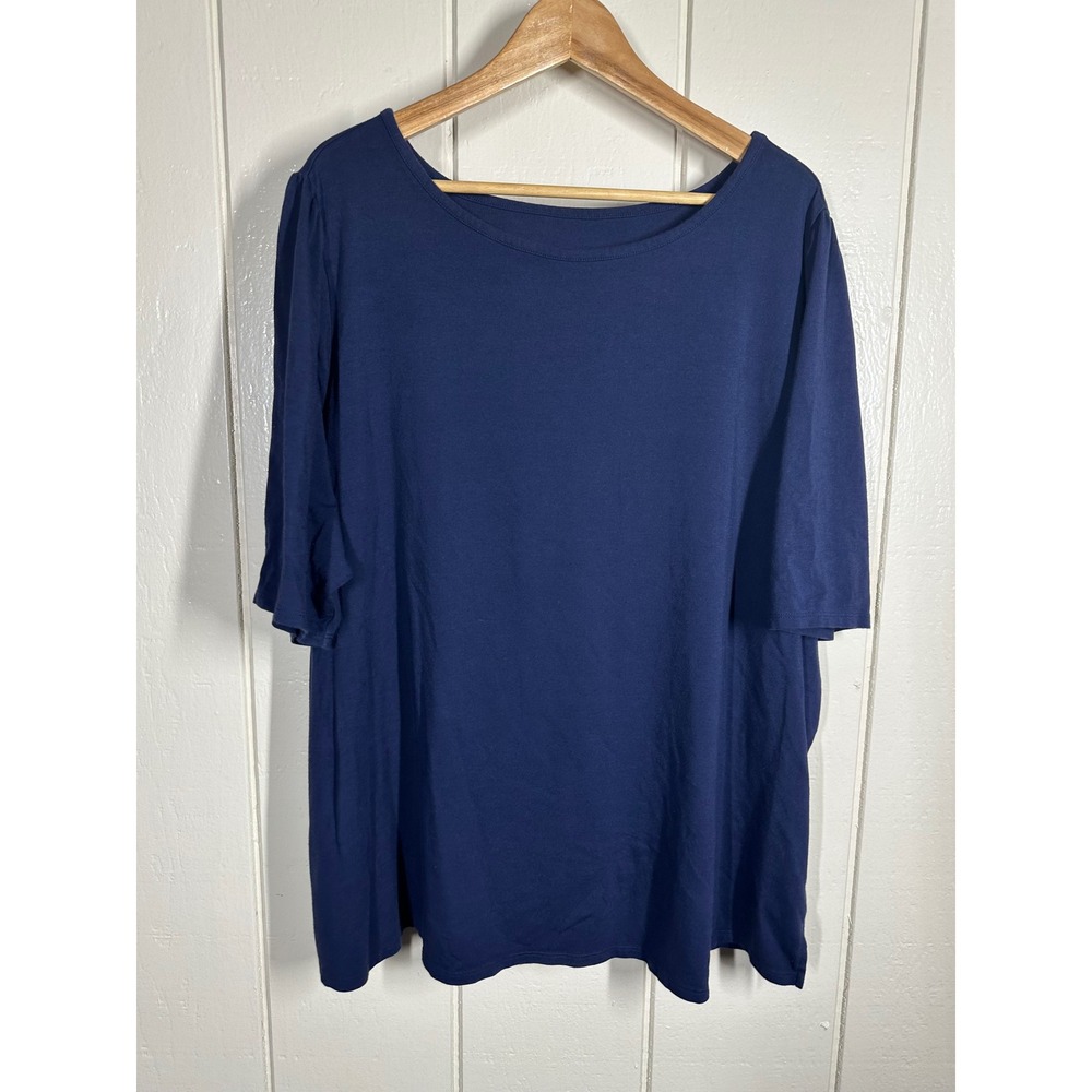 Belle by Kim Gravel Top Womens 3X Blue Short Sleeve Scoop Neck Knit Tee Solid